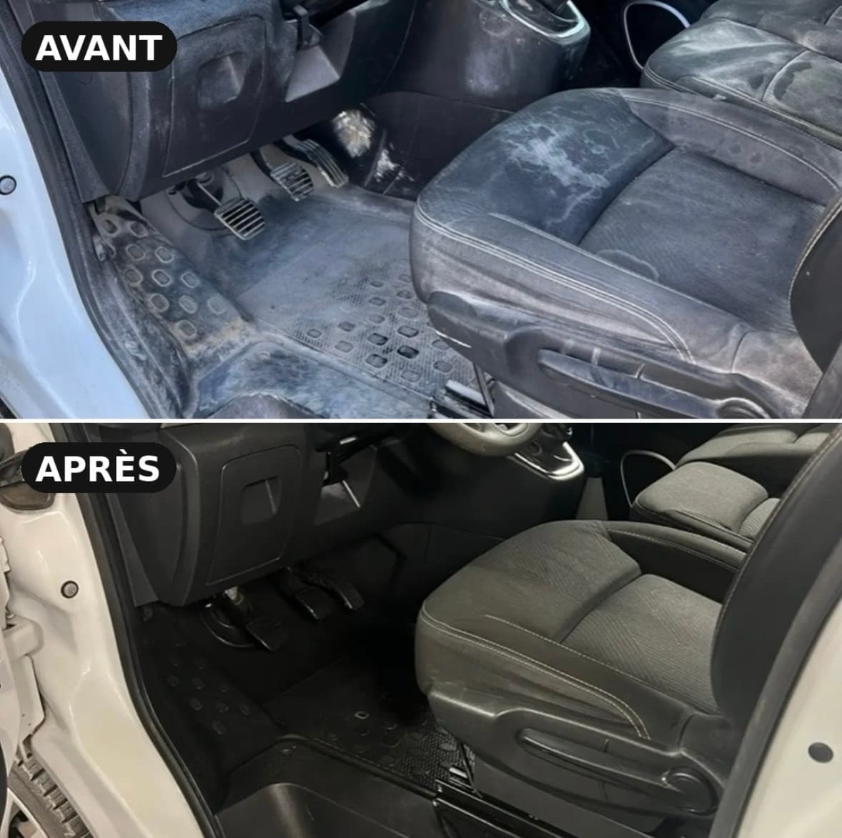 Avant après nettoyage intérieur utilitaire à Toulon — Presta Clean Auto